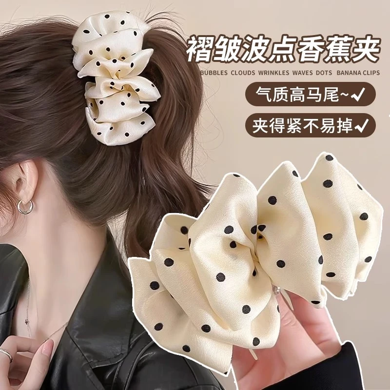 韩国波点抓夹新款蝴蝶结发夹头饰女亚克力防滑香蕉夹盘发饰品百搭