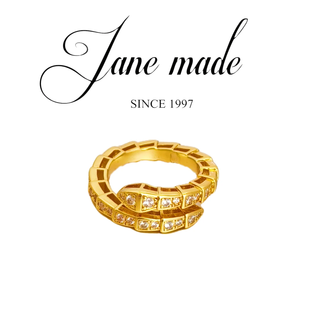 合金锆石戒指 Jane made设计蛇戒指金色
