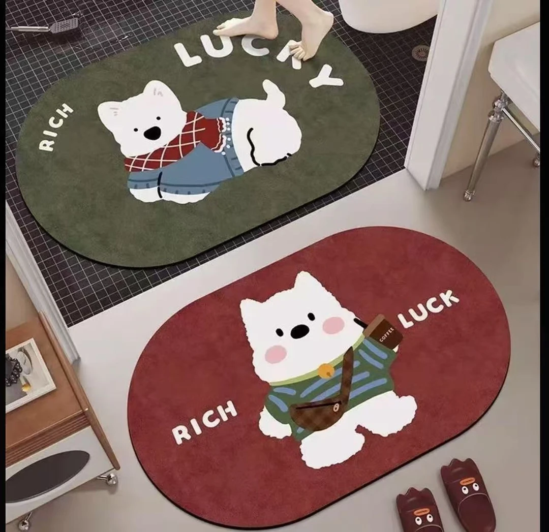 幸运小狗硅藻泥浴室防滑耐磨吸水地垫垫子卫生间适用（脚垫套装）