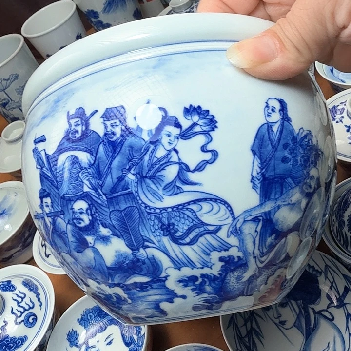 陶手绘八仙过海图水缸