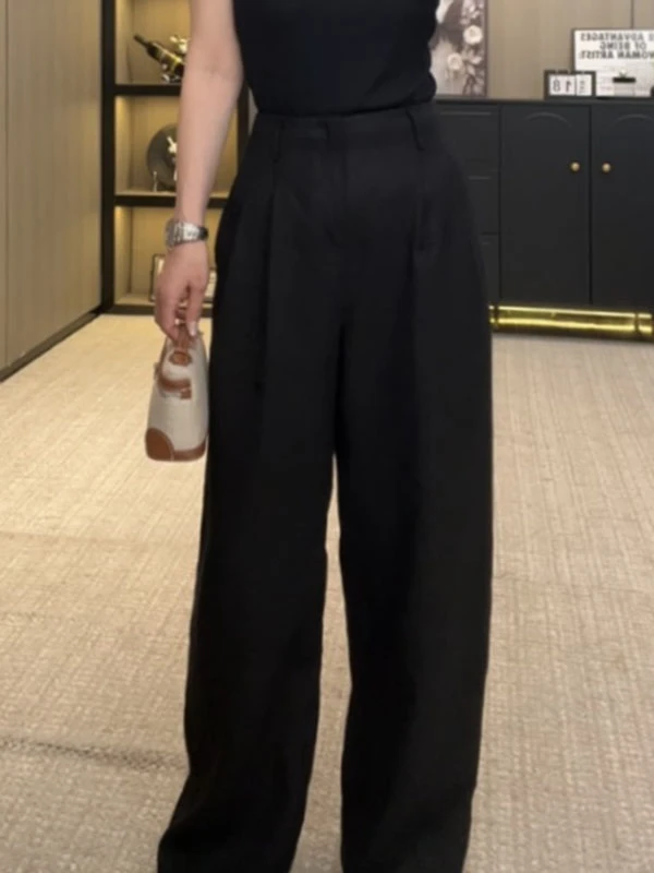 【艾米AMY-裤子】休闲时尚亚麻裤子百搭黑色裤25066