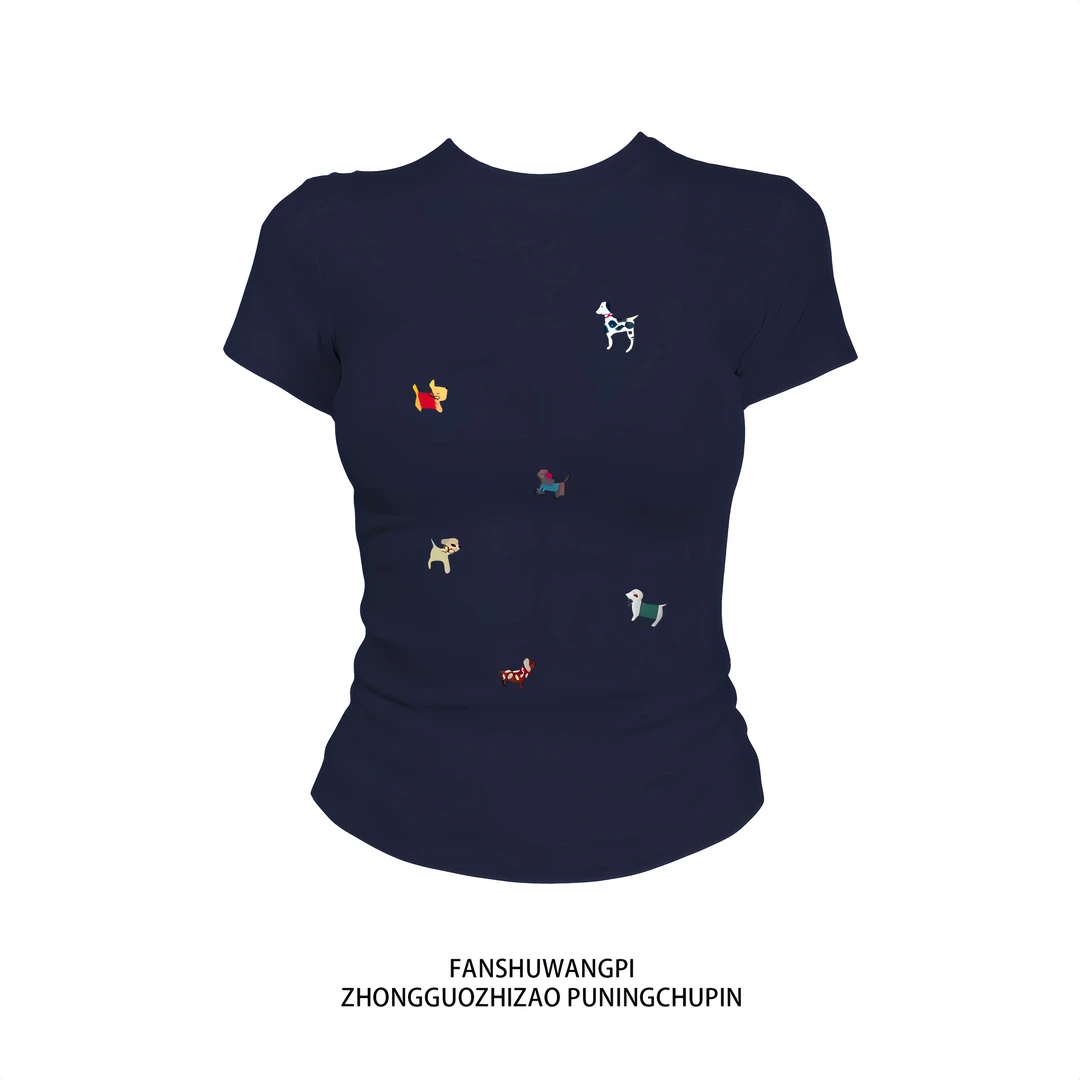 美式白色正肩短袖t恤女夏季夏天新款多巴胺女款女生韩系ins衣服