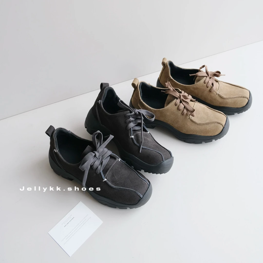 【Jellykk】5cm工装极简风休闲百搭系带厚底真皮户外时尚乐福鞋