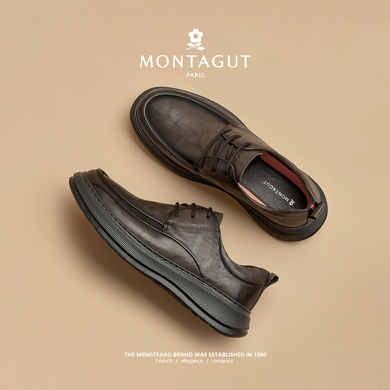 梦特娇夏季透气大头皮鞋爸爸商务休闲鞋父亲增高运动头层牛皮男鞋