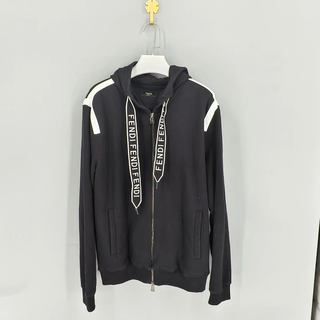 99新 FENDI/芬迪 葡萄籽奢潮/FENDI字母logo织带帽衫潮流外套/S