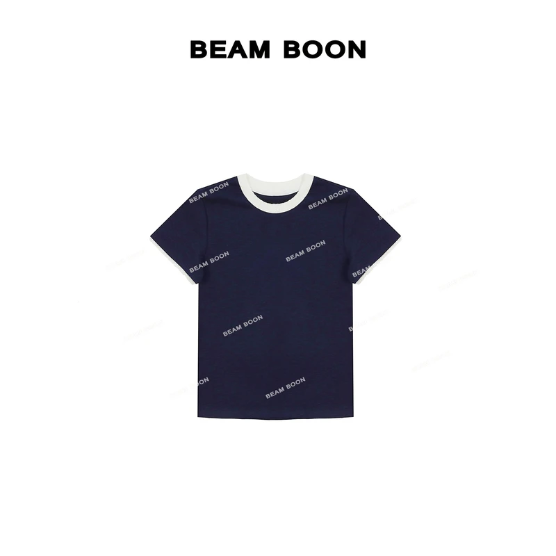 Beam Boon|【花影蕾丝T】400目砂洗50支兰精莫代尔软弹蕾丝撞色短袖