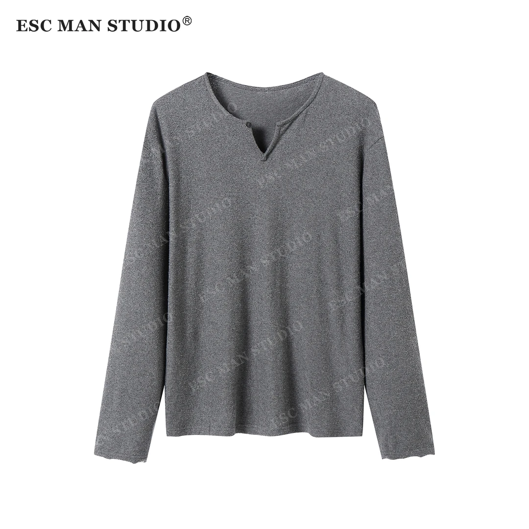 ESC /R*W风起绒拉毛肌理 羊毛×精梳棉简约一颗扣圆领长袖针织衫