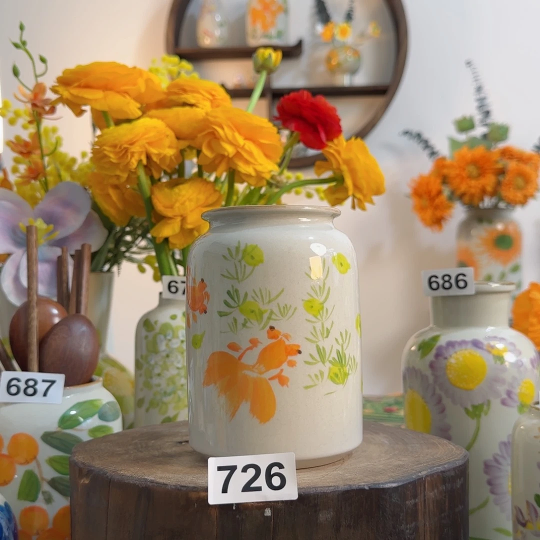 摆件景德镇陶瓷手绘小花瓶摆件无孔