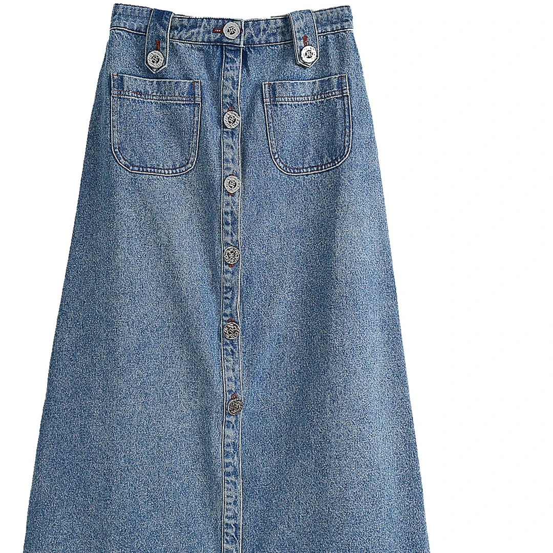 JIUJIU【现货】西部牛仔高腰单排扣牛仔裙-Q9832Y