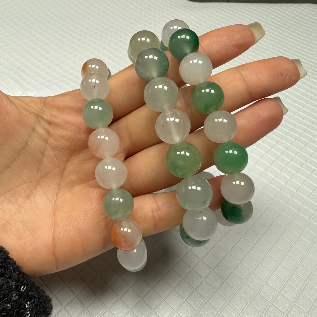 非洲翠精美冰透高冰珠串天然石英质玉多样性发货（发其一）