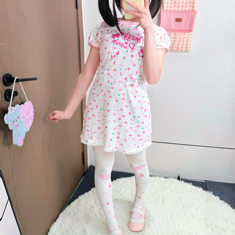 日系千禧软妹印花连衣裙女儿服夏季满印中古少女短袖