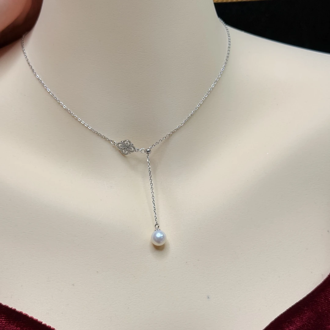 【六六中古】孤品简约海水珍珠吊坠ew3415带银链珠子7.6