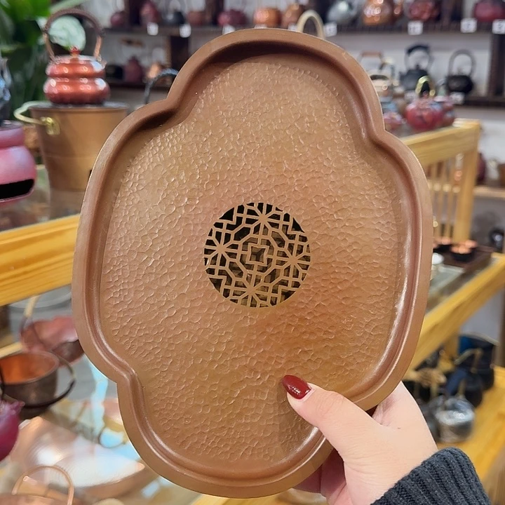 树***音紫铜手工制作海棠茶盘