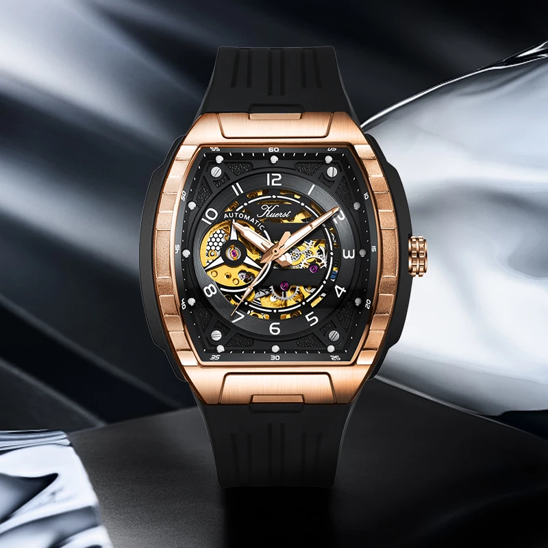 机械理查强夜光经典酒桶胶表男士时尚防水镶钻表KR8048