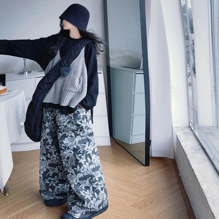 女秋季潮酷复古港风纯色碎花套装外穿韩版休闲复古中大童宽松