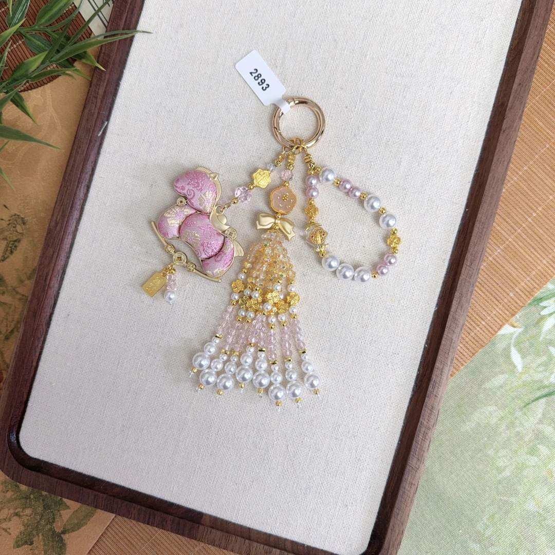 2893-双面粉色小马流苏挂件新中式国风手机链包挂