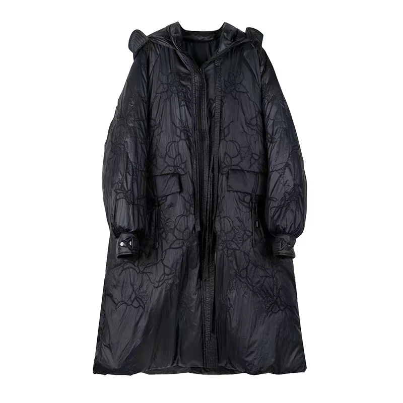 【南后】2025新款冬季保暖时尚精致印花A型长款羽绒服女-4001