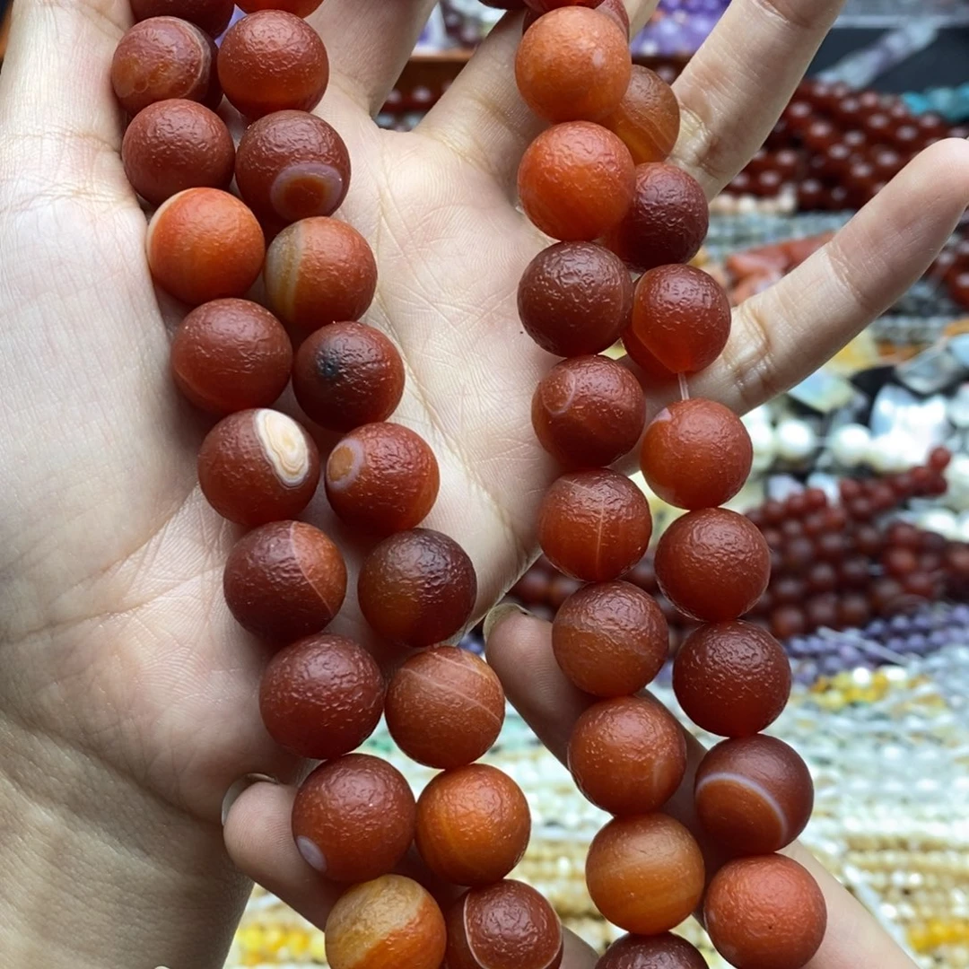 玛瑙/玉髓未镶嵌珠宝半成品一条装纯天然橘皮红玛瑙圆珠14mm