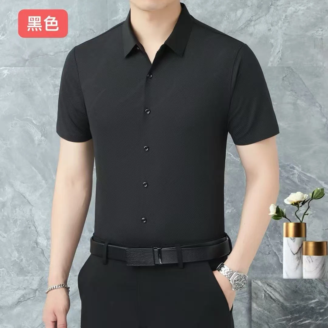 6712黑色衬衫短袖中年男士商务休闲时尚薄款无痕职业衬衣