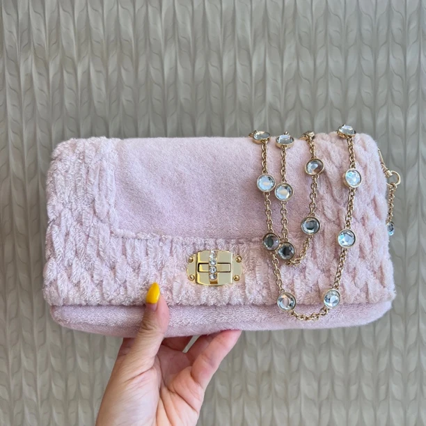 95新 MIU MIU/缪缪 -樱花粉毛巾宝石斜挎包34980855
