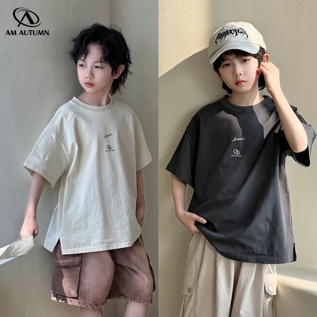 现货「AM AUTUMN」【酷得自然】刺绣全棉正肩T恤男夏上衣BX5164