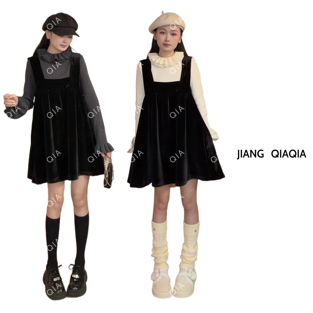 姜恰恰—【砚雪茶】丝绒娃娃裙宽松大版背带裙复古背心连衣裙