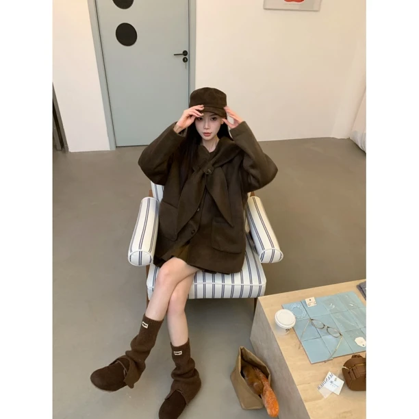 赵小小【熔岩可可】9820 冬季连帽兔耳朵双面毛呢大衣中长款外套女