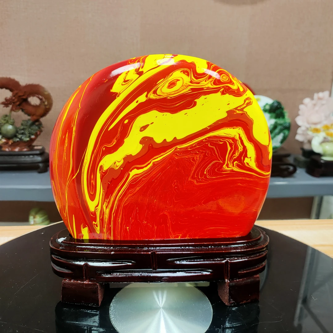 鸡血红奇石摆件简约大气家居客厅玄关装饰摆件