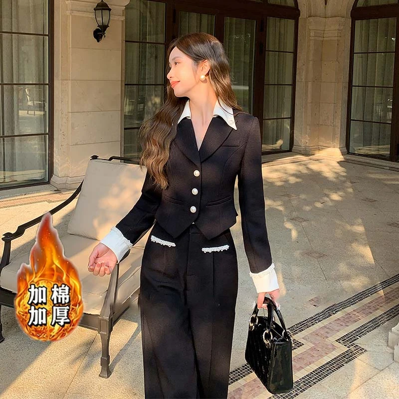 【加绒加厚】【两件套】短款小香风女秋冬新款高级感外套套装QJ0184