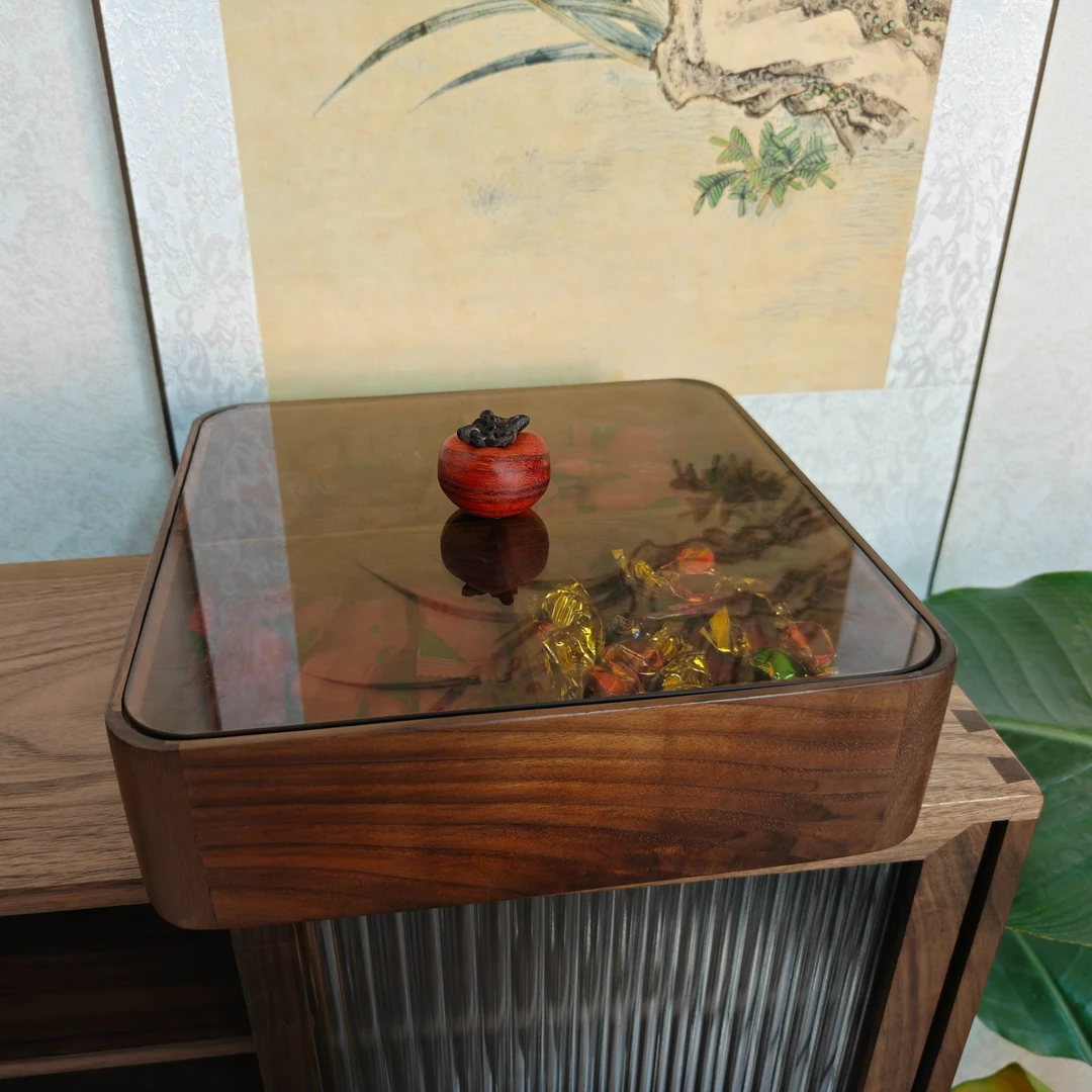 北美黑胡桃木干果盒红花梨实木把手简约轻奢复古实木干果盒果盘