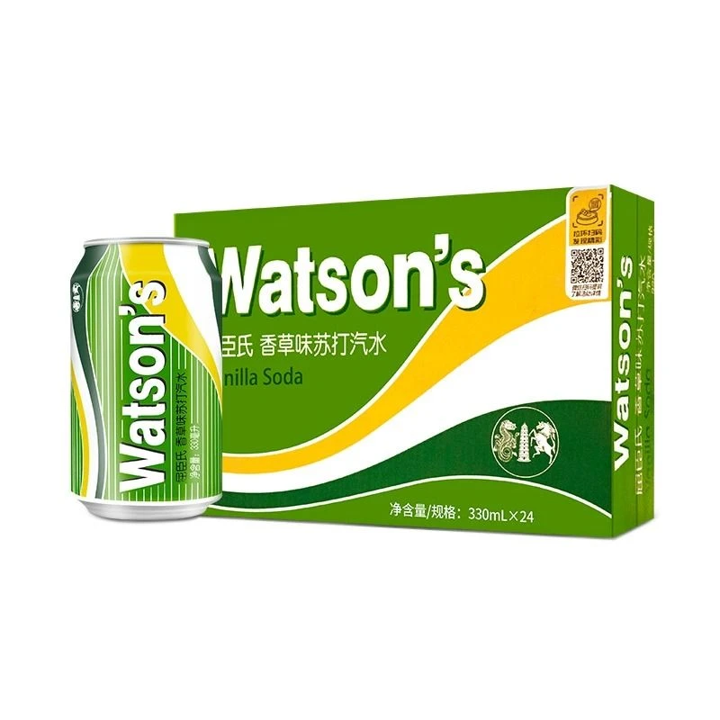 屈臣氏 香草味苏打水330ml*24听/箱 低糖碳酸饮料整箱