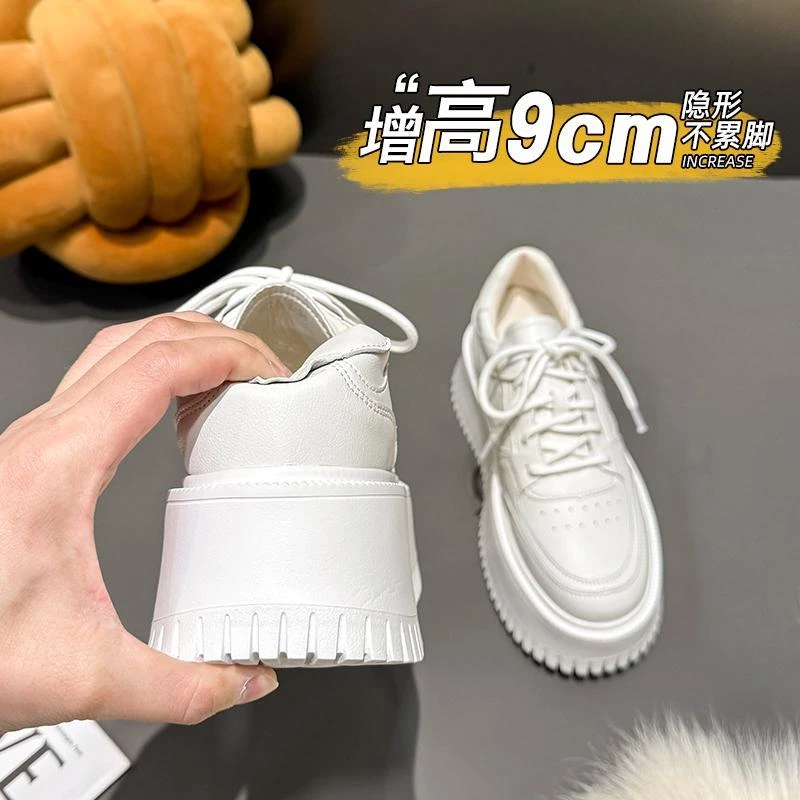 维多利亚真皮内增高小白鞋女春季新款小个子厚底休闲鞋矮个子板鞋