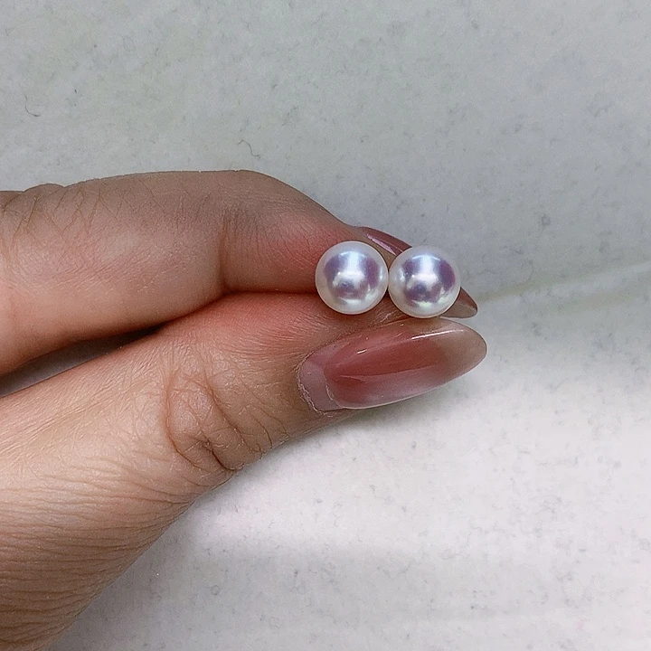 海水珍珠18K金镶嵌耳钉7.5-8
