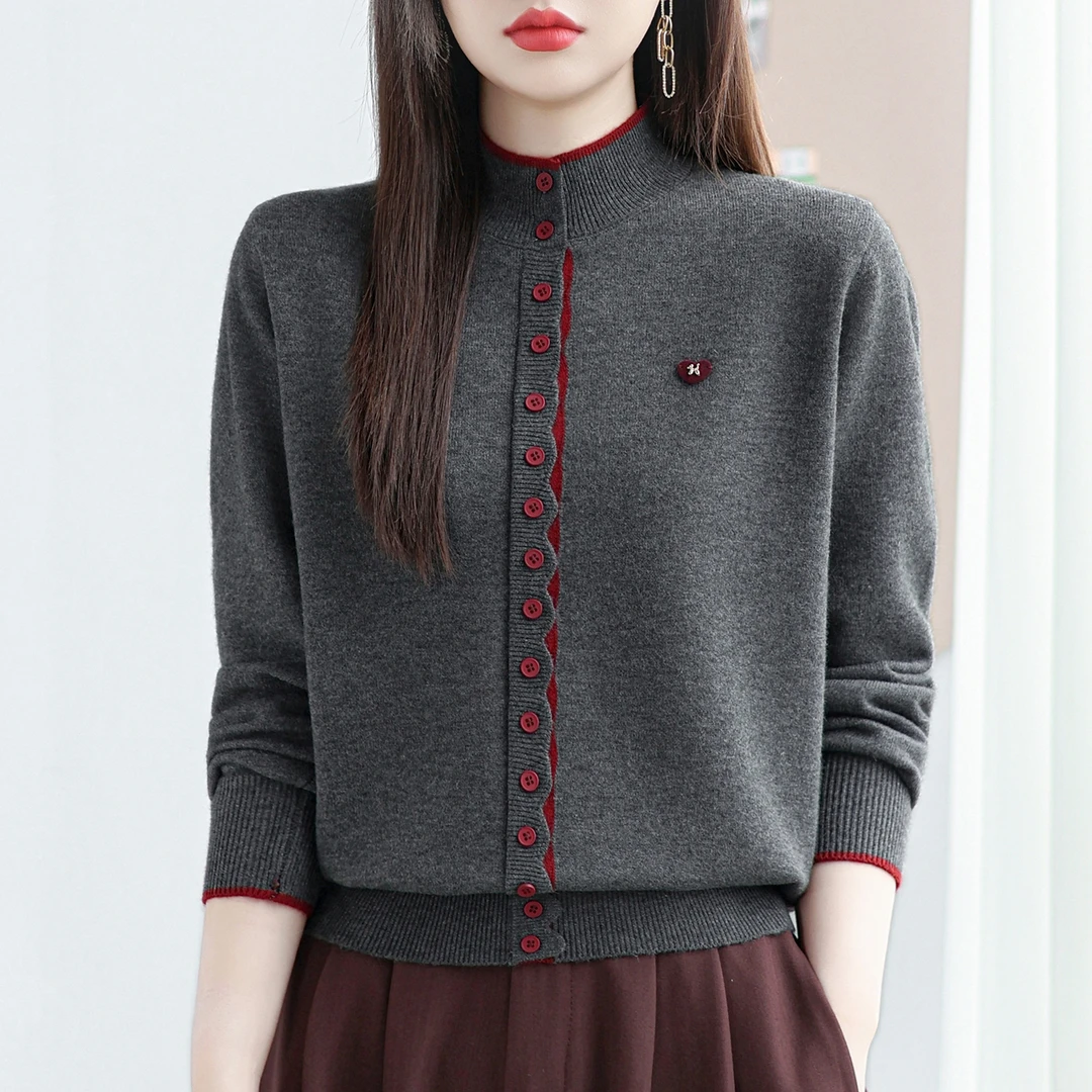 上海品牌秋冬新款100%纯羊毛开衫女气质百搭高级感针织打底衫毛衣