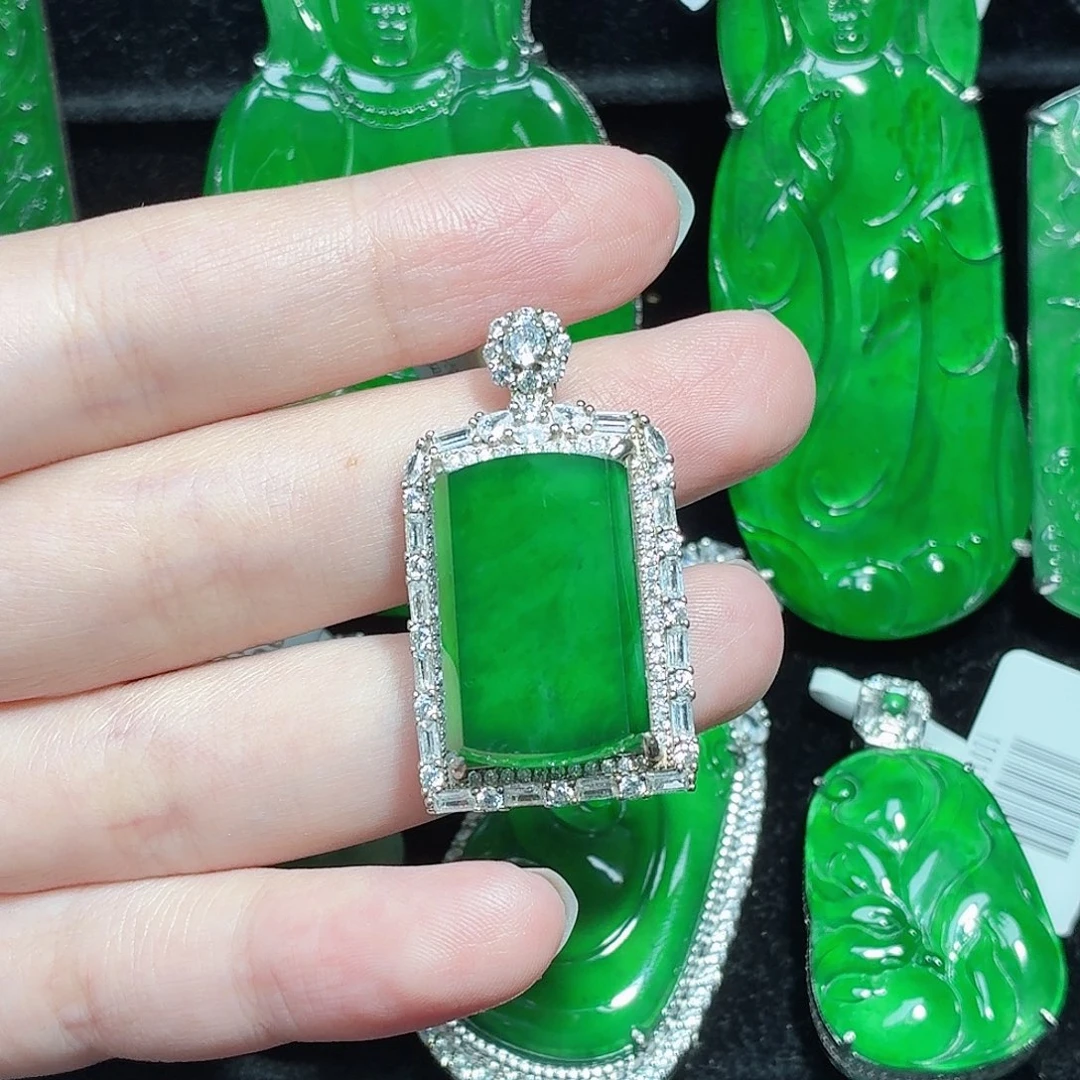 翡翠银S925镶嵌颈饰天然A货翡翠