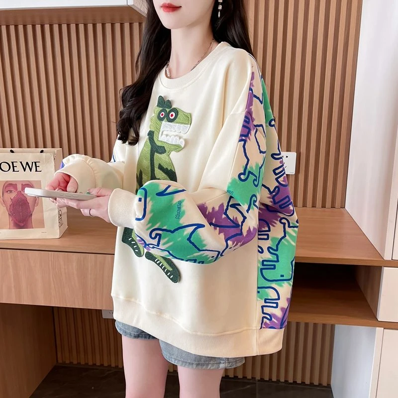 圆领印花卫衣女春秋季2025年新款爆款女装宽松休闲设计感外套上衣