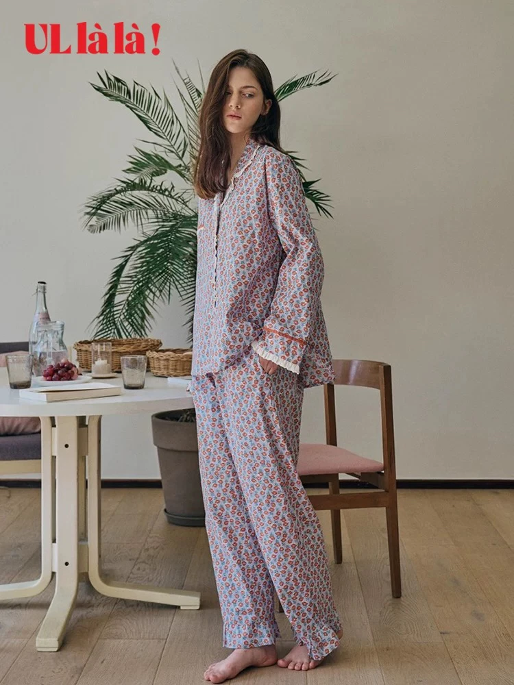 UL家/碎花开衫春款休闲薄款花边/新款家居服女