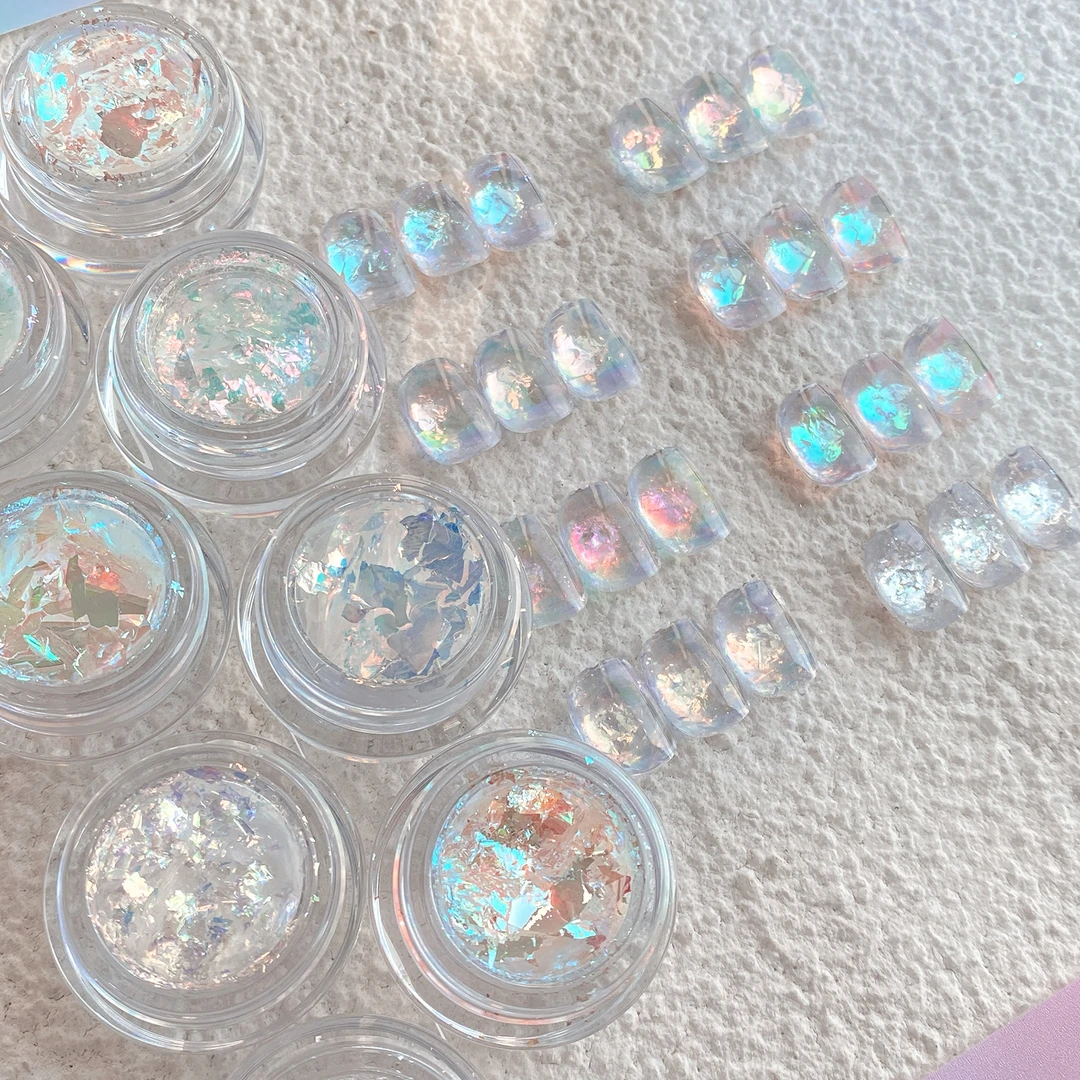 BF冰晶系列冰箔粉纯欲冰透轻薄大片氛围感欧泊粉美甲穿戴甲DIY