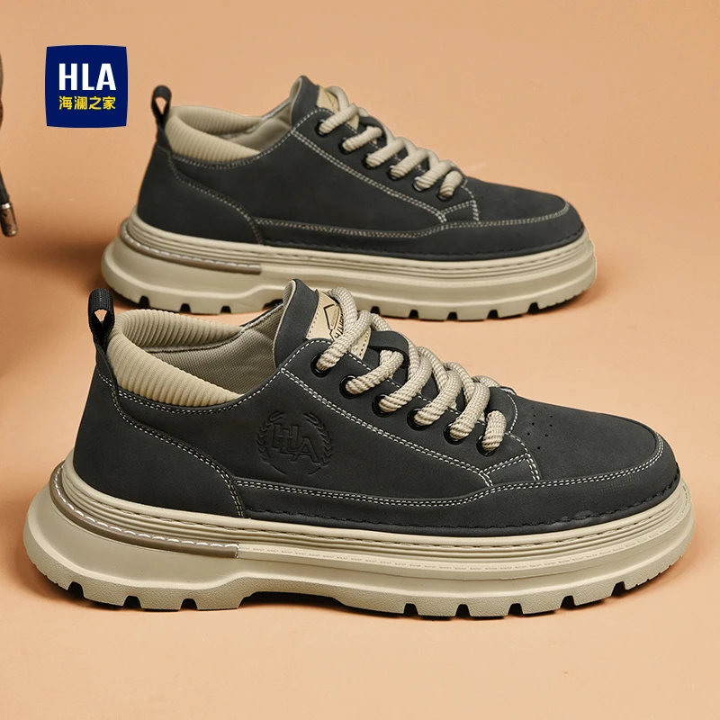 HLA/海澜之家男鞋2025秋季新款休闲工装皮鞋厚底增高百搭马丁靴男