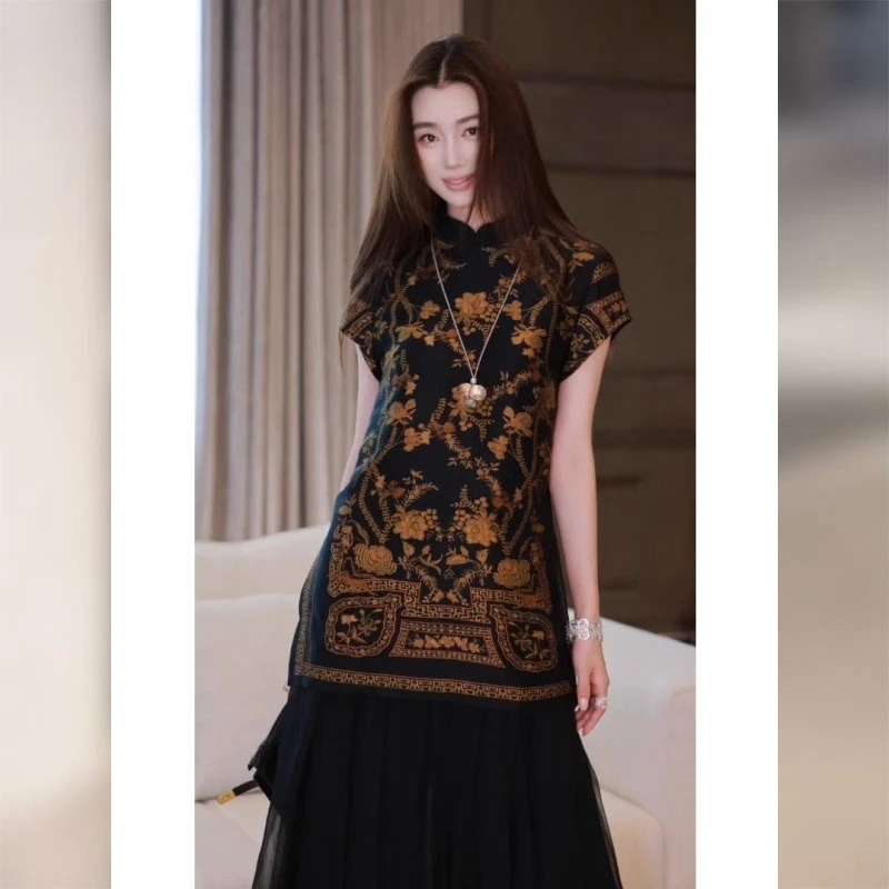 新中式国风女装印花上衣2025夏季新款高级感复古洋气衣服唐装衬衫