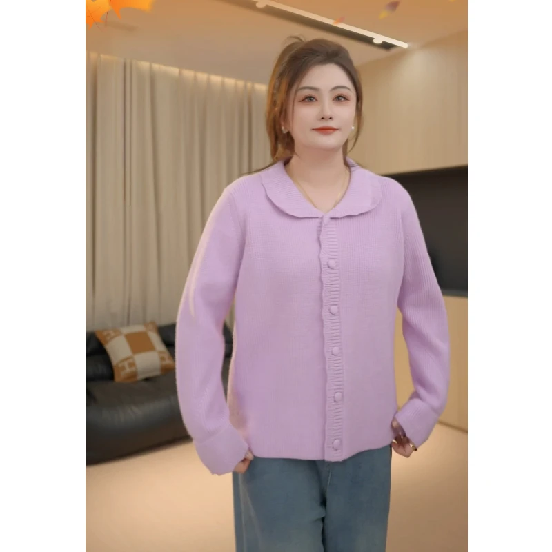 【胖佳佳】浪漫可期 娃娃领花边毛衣秋冬时尚减龄百搭H624Z19258