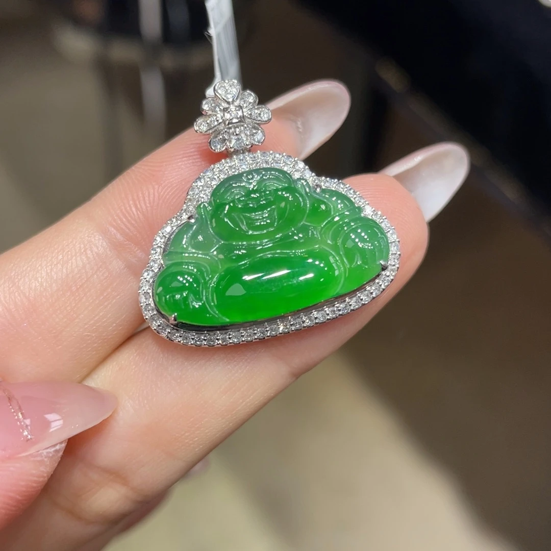 翡翠颈饰18K金镶嵌天然缅甸翡翠a货