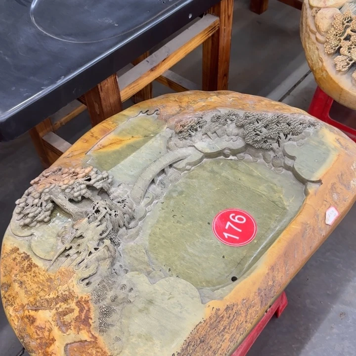 东****1176号74×50×10端砚石绿端山水茶盘