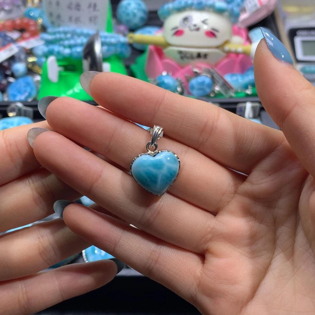 针钠钙石（海纹石）银S925镶嵌吊坠(不含链)颜色略差异