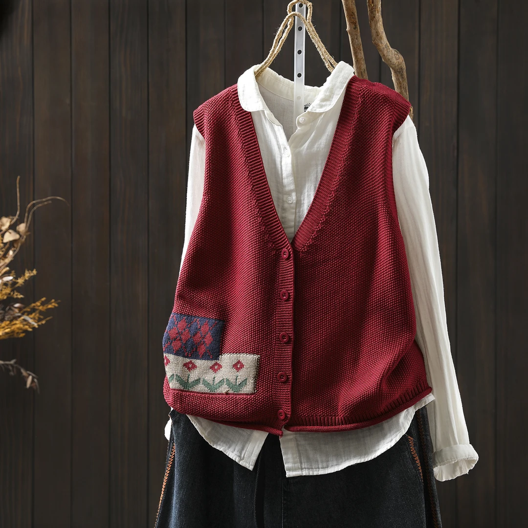 别致叠穿小马甲女时髦洋气2025秋新花朵棉线针织复古文艺无袖背心