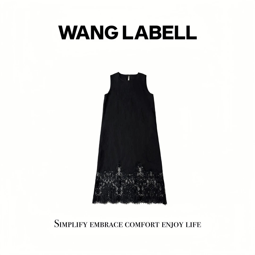 【王斌家】 |  下蕾丝亚麻连衣裙   显瘦气质无袖设计师百搭