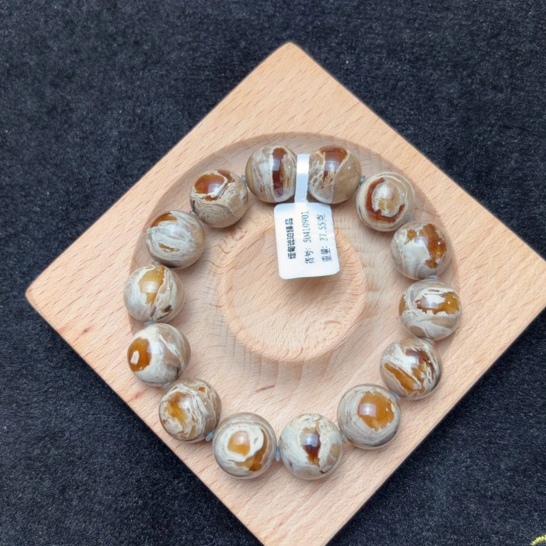 琥珀未镶嵌珠宝奇石15mm日照金山瓷白妖花蛋黄溶洞