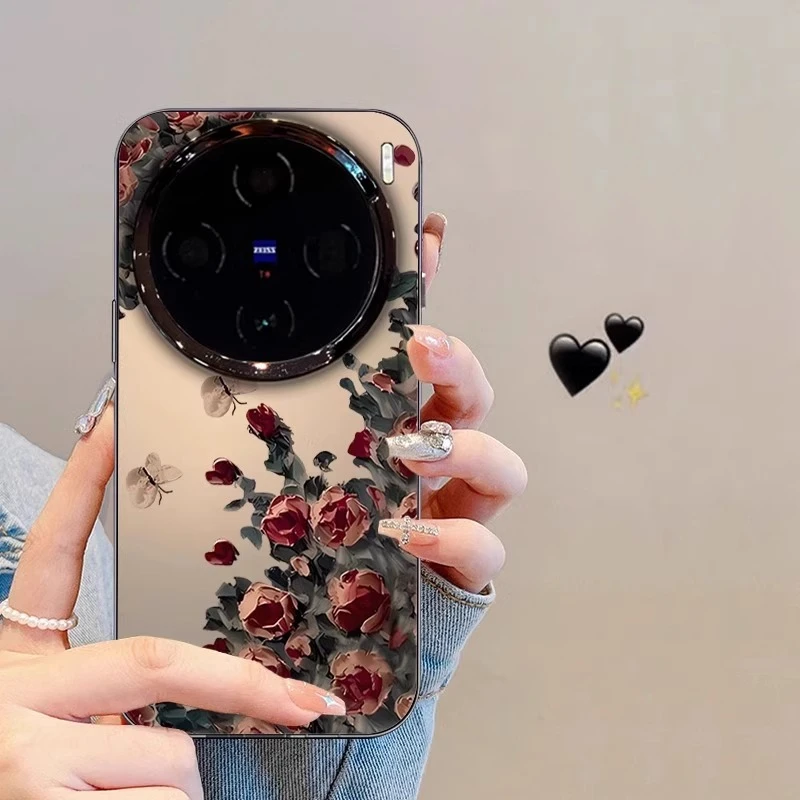 油画玫瑰适用vivox200ultra保护套x200s卡通x80pro防摔y300小众女