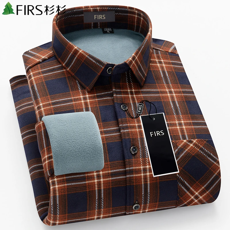 【聚热一体绒】杉杉冬季加绒保衫男士长袖格子休闲一体绒加厚衬衣男