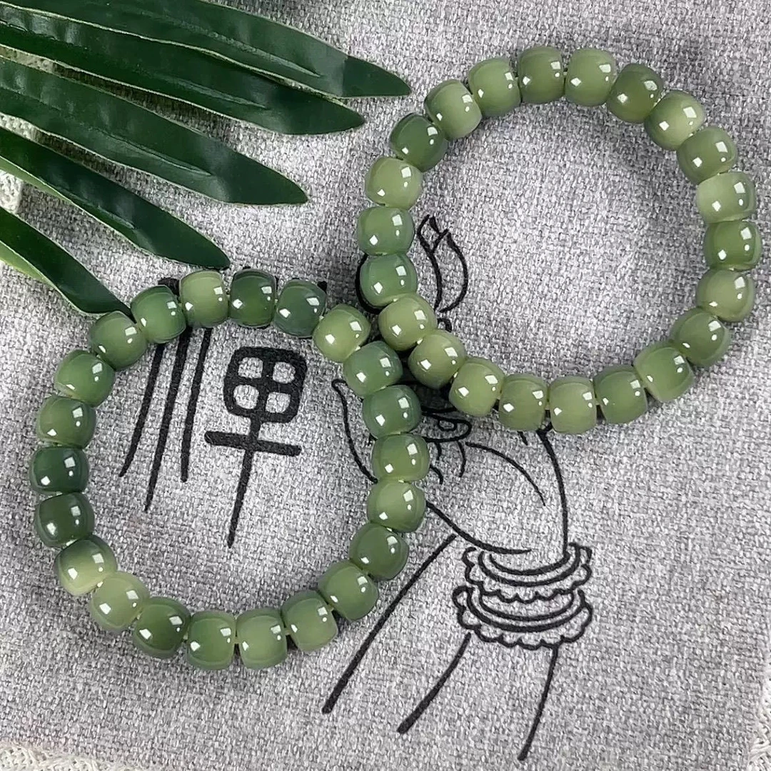 绿色飘花天然菩提直切手串时尚百搭男女同款